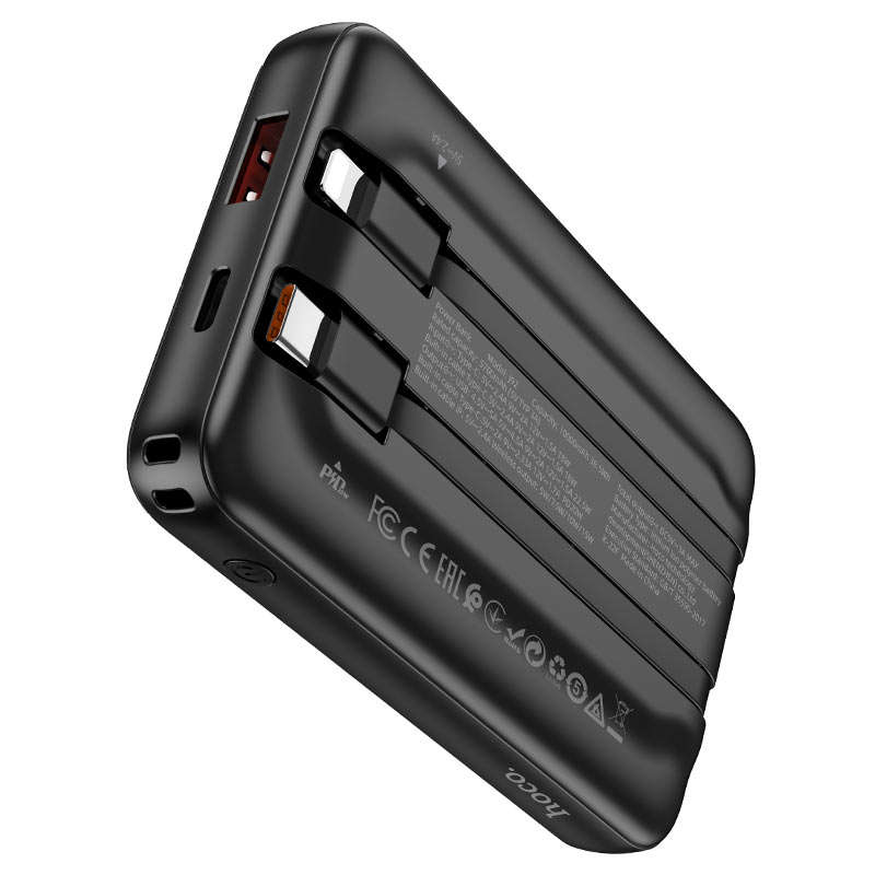 Hoco. Compact 10000 mAh Wireless+ Built-in Wired PowerBank with Display-J92 - Black