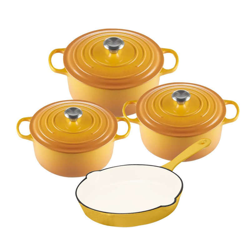 Durable Cast Iron Cookware Set 7 Piece - Yellow