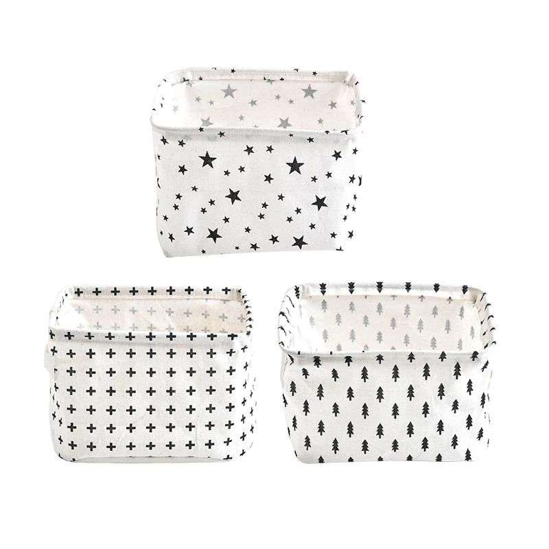 Set of 3 Small Cotton Linen Foldable Storage Containers - Black