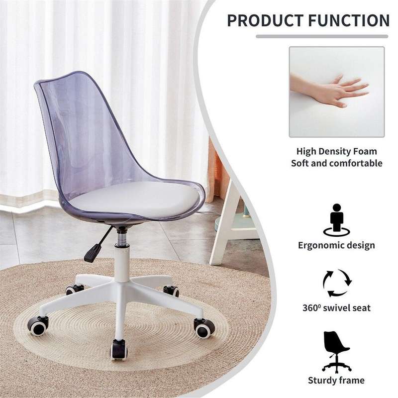 2-Piece Acrylic Office Desk Chair- Transparent, White