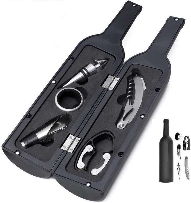 Wine Bottle Shaped Corkscrew & Accessory Gift Set - 5 Piece