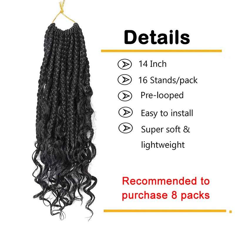 14" Goddess Box Three Braids Hair Extension Crochet Curly Hair - Brown 1B/27#