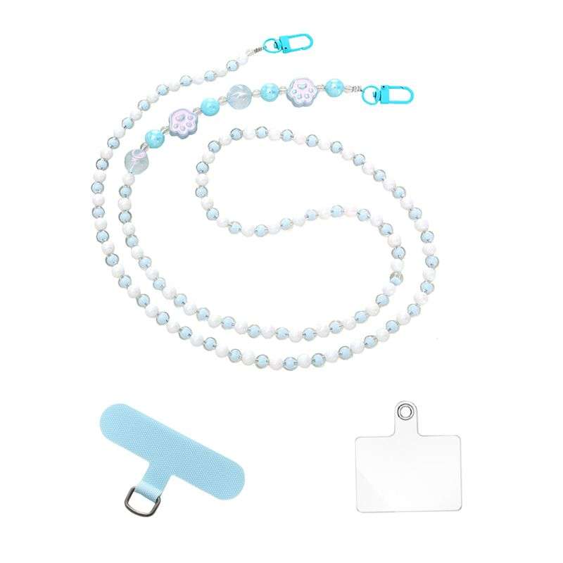 Bigfive Long Phone Lanyard Beads Chain With 2Pcs Back Patch - Pink