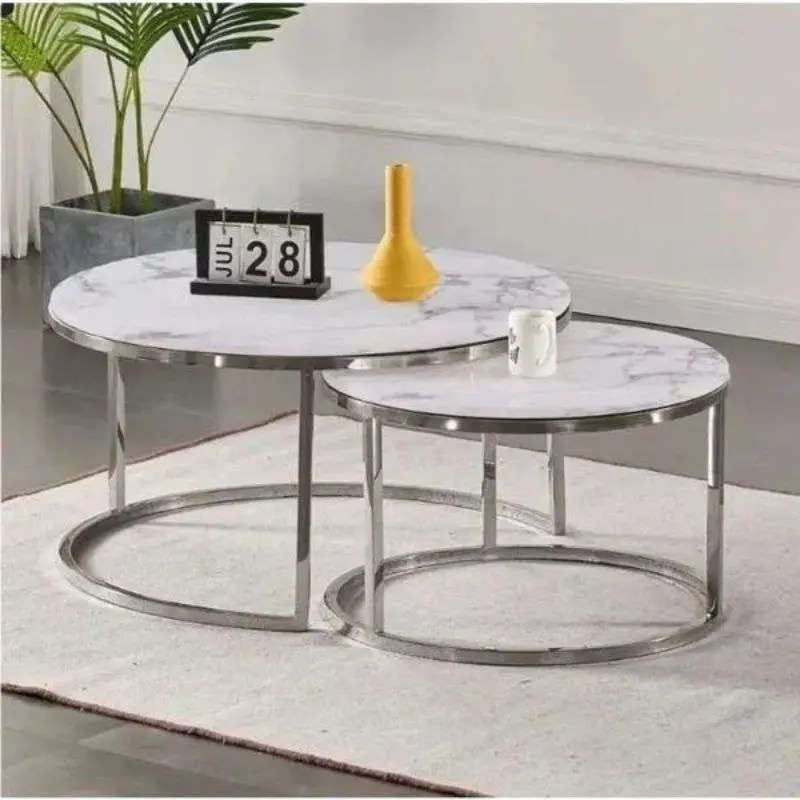 Marble Top Nesting Coffee Tables - 2 Pack - Silver, White