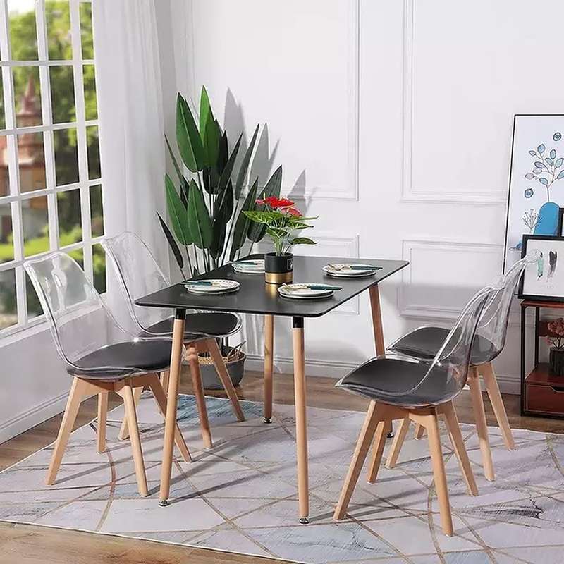 Modern transparent padded chairs with wooden legs-Black, white or grey - Black - 8 Pack