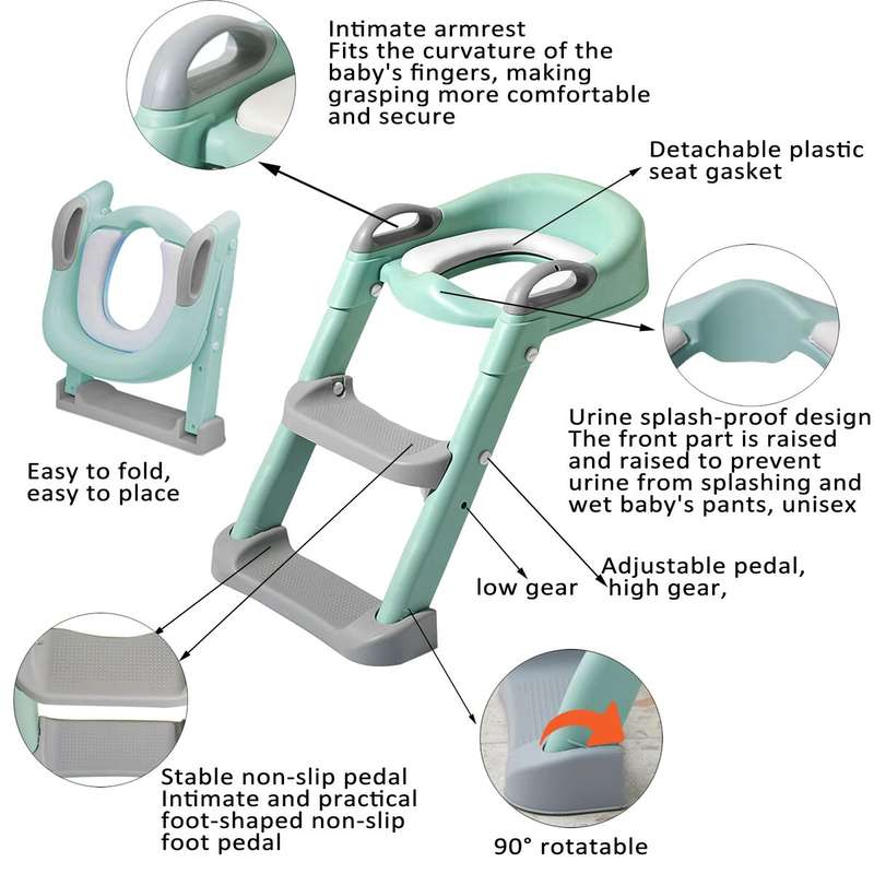 Foldable Children Potty Training  Toilet Seat Ladder Step With Soft  PU Pad
