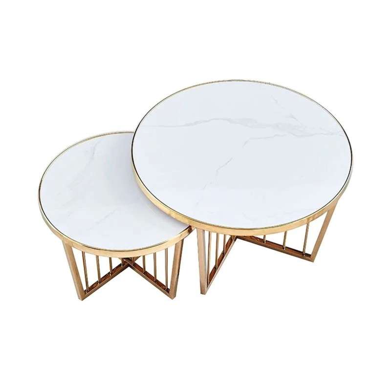 White, Gold Ceramic Round Coffee Table