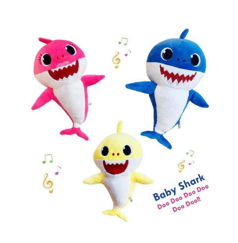 Baby Shark Soft Singing Light Up Plush Toy - Blue-Pink-Yellow