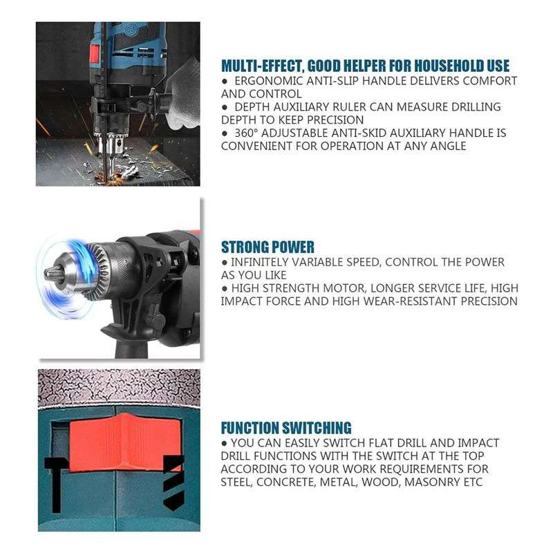 220V Electric 360 Rotary Multifunctional Impact Drill -JG20375080