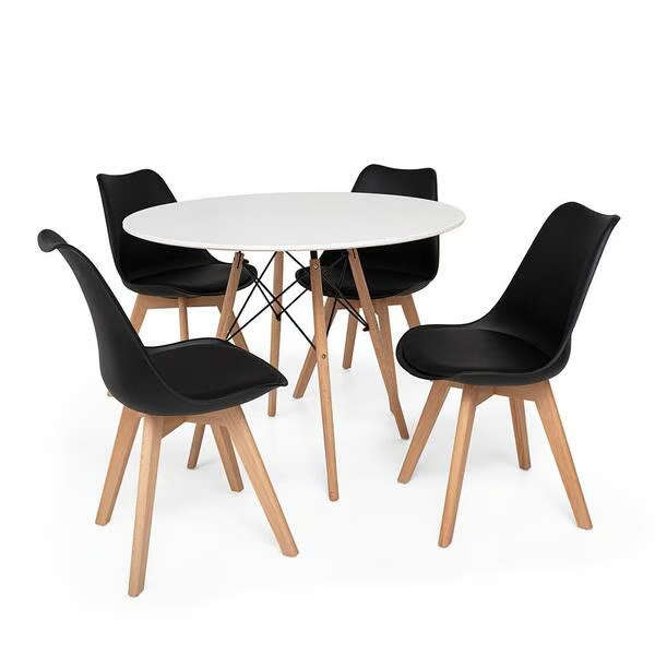 Dining Sets - Round Dining Table with Four Padded Chairs - black