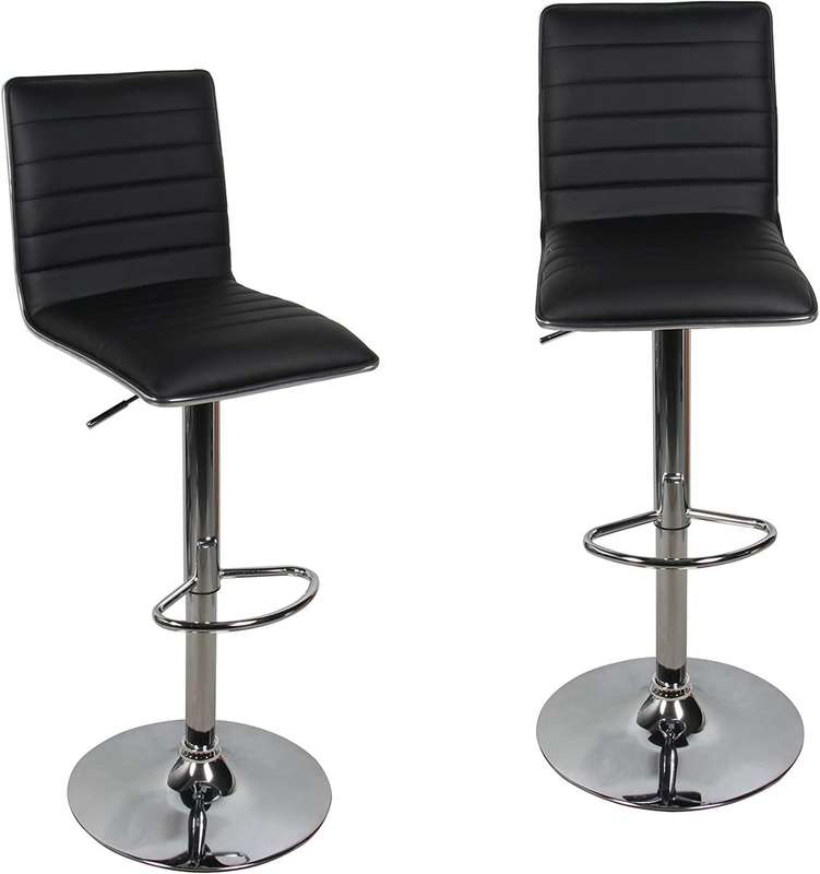 Adjustable Swivel Bar Stools-Faux Leather with High Backrest - Set of 2 - Black Colour