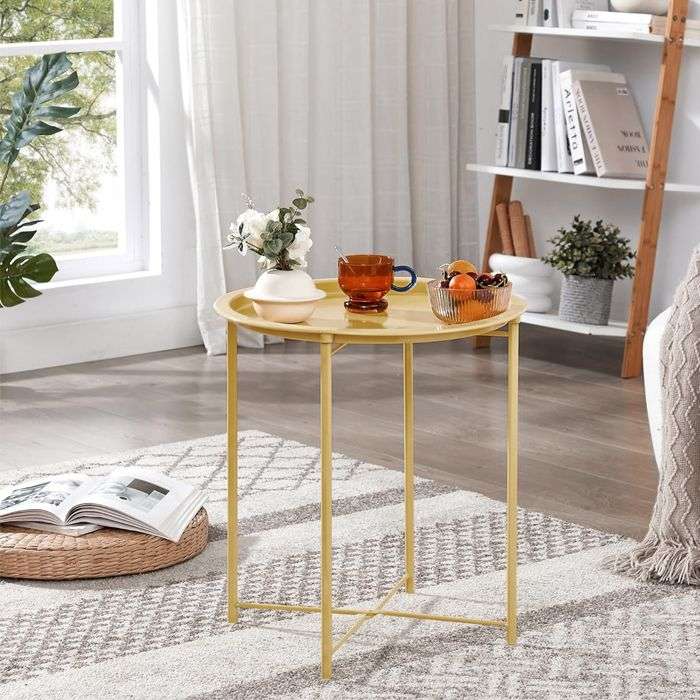 Metal Side Table Round Coffee Table Folding End Table Sofa Table