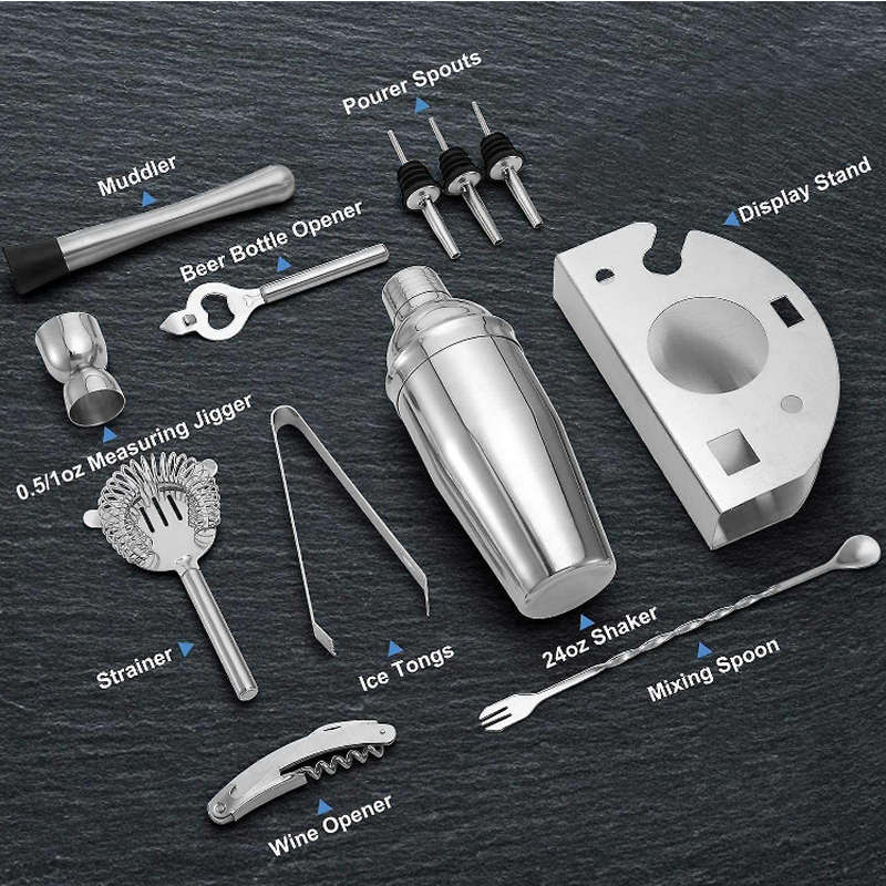 12 Peice Stainless Steel Cocktail Kit with Stand- 12BXG