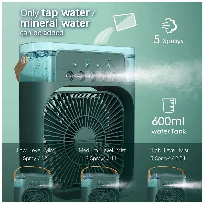 7 Colour Led Portable Air Cooler Fan With Mist Spray