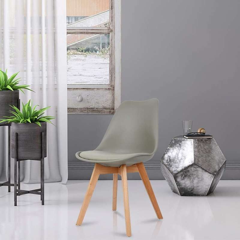 Modern and trendy padded chairs with wooden legs-8 Pack - Grey