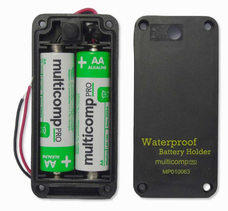 Multicomp Pro (MP010063) Battery Holder 2xAA Size, 150mm with Switch Screw