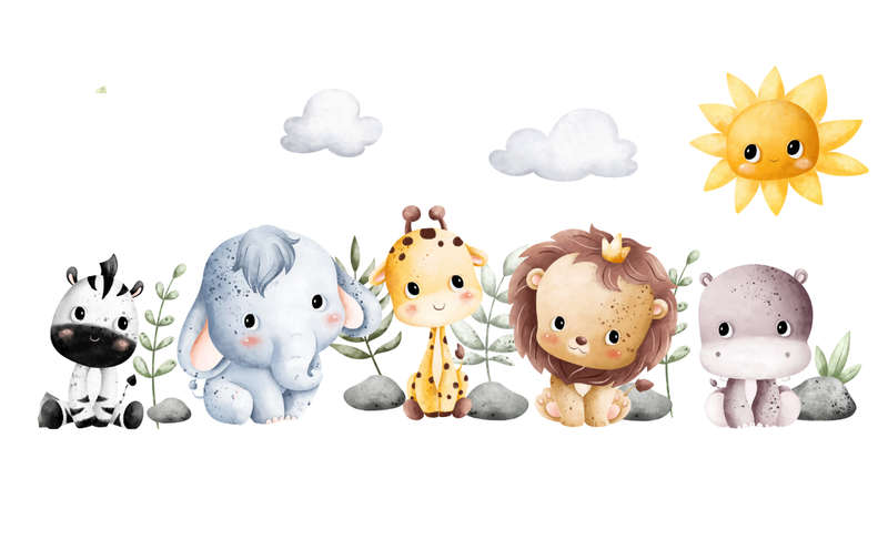 Safari Animals Wall Vinyl Sticker - Nursery Room Wall Art - Safari Theme - Self Adhesive - peel and