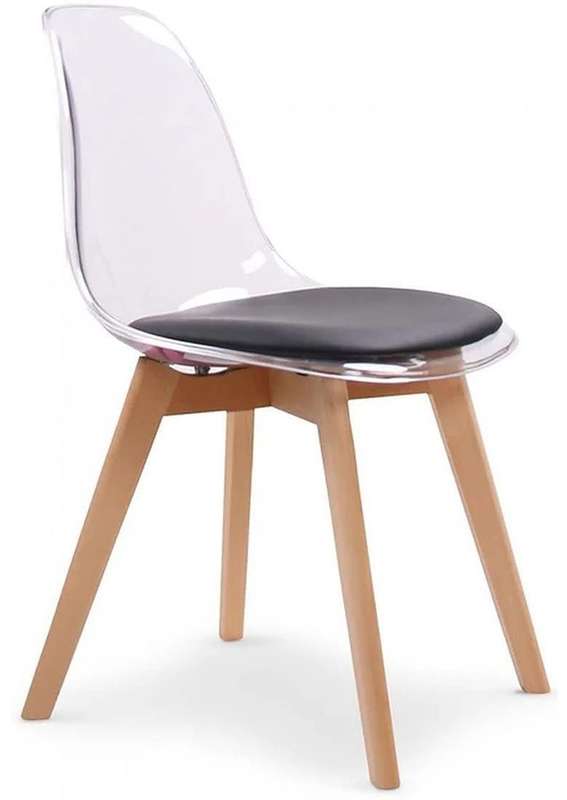Modern transparent padded chairs with wooden legs-Black, white or grey - Black - 4 Pack