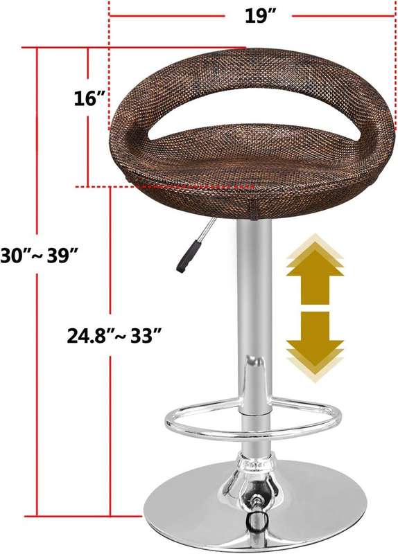 Bar Stools -Rattan Backrest Adjustable Swivel Gas Lift Chair-Brown Colour