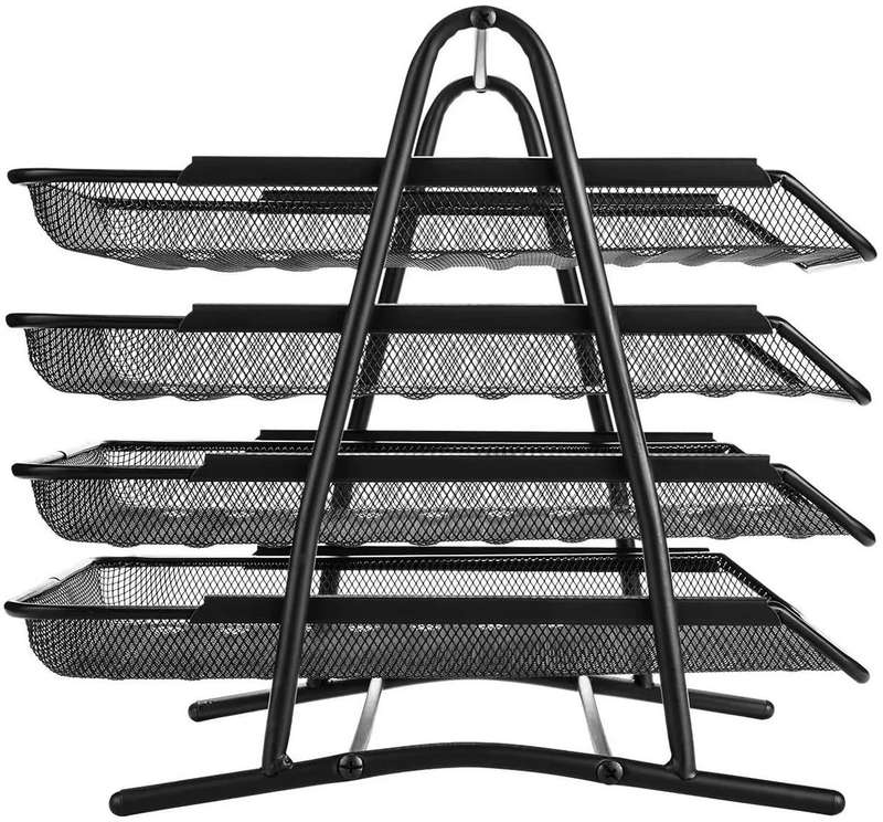 4 Trays Black Mesh Desk File Document Storage Desktop Organizer