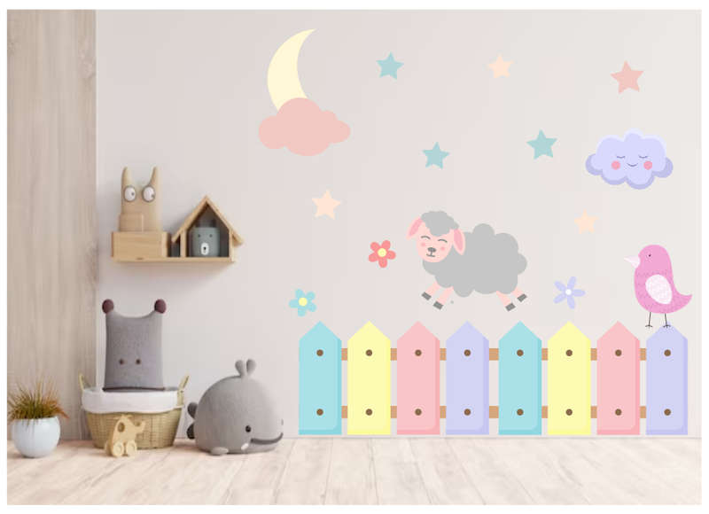 Kids Room Wall Stickers - Vinyl Sticker - Colorful Fence