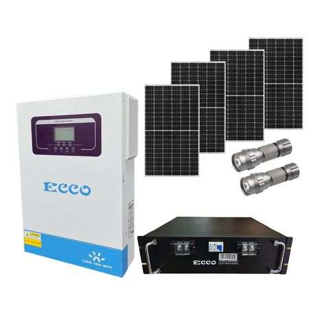 Ecco 3.5kw Invertor 25V Lithium Battery, 4x 410w Solar Panel and Stier Torch