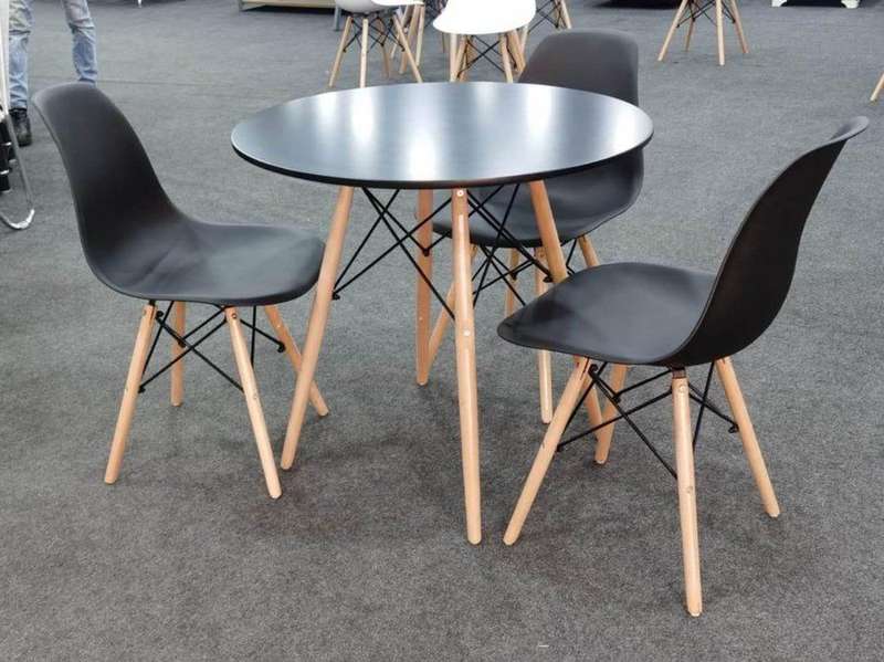 Dining Suites - Rounded Table with Three Wooden Leg Chairs - Black Colour