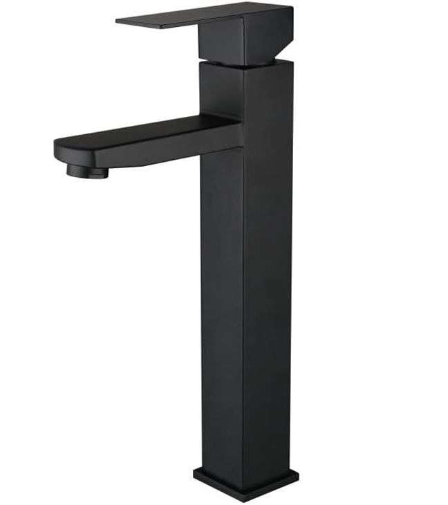 Jack Brown Square Tall Bathroom Basin Mixer Tap With Hose - Matt Black