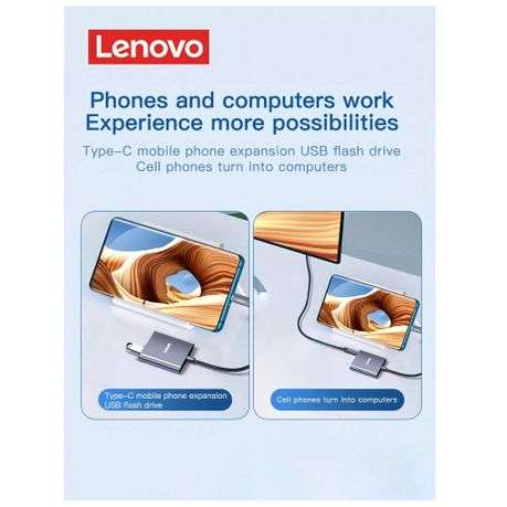 LENOVO - High-Speed Aluminum Alloy USB Hub - Grey