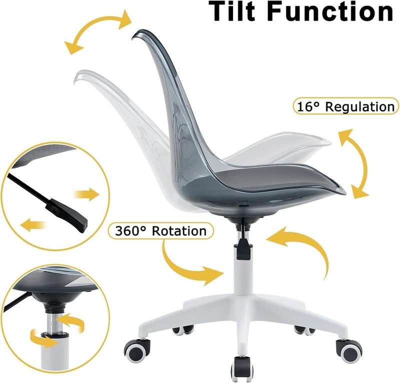 Transparent Office Chair with Colored Seat Pad  - Transparent, Black