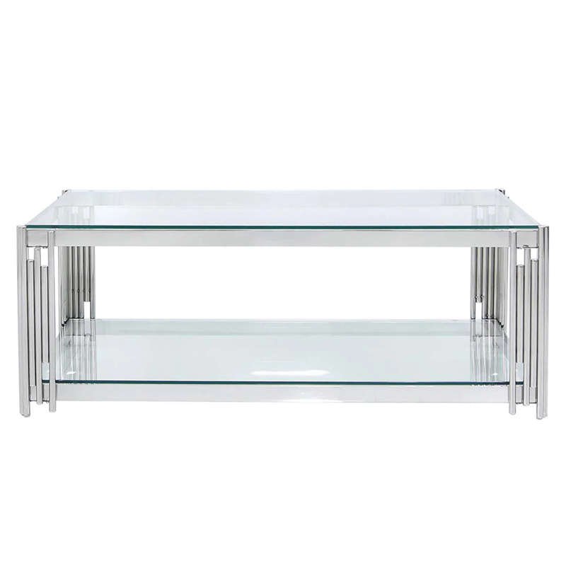 Coffee Tables -Rectangular Tempered Glass Top with Steel Frame-CS-12