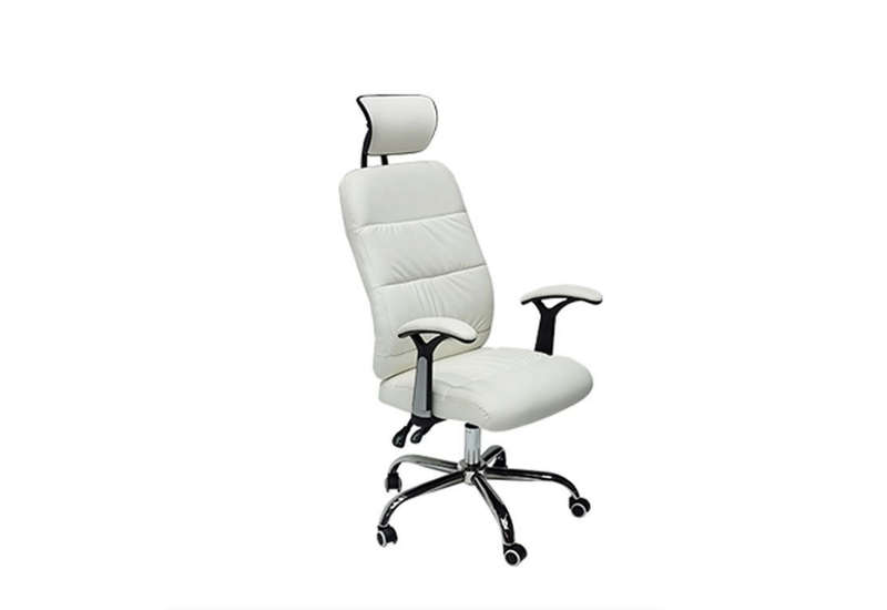 Reclining Office Chair With Head and Arm Rests - White Colour