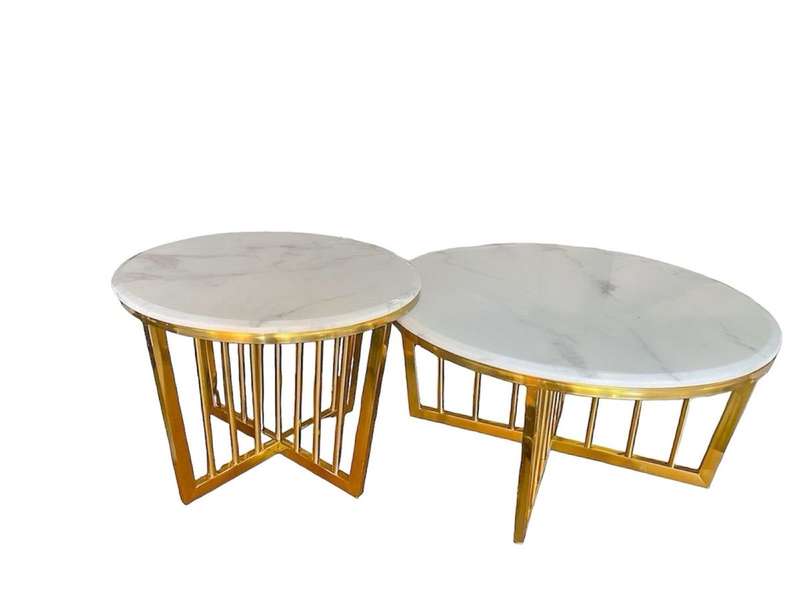 White, Gold Ceramic Round Coffee Table