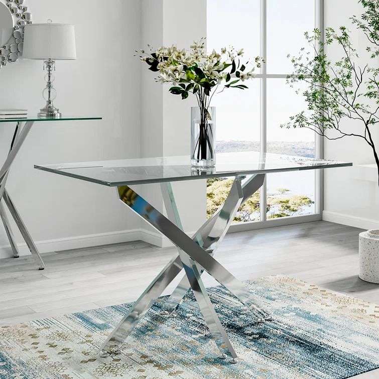 Glass Top Dining Table- Silver Legs