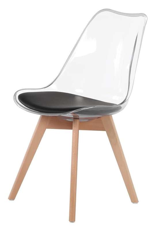 Modern transparent padded chairs with wooden legs-Black, white or grey - Black - 4 Pack