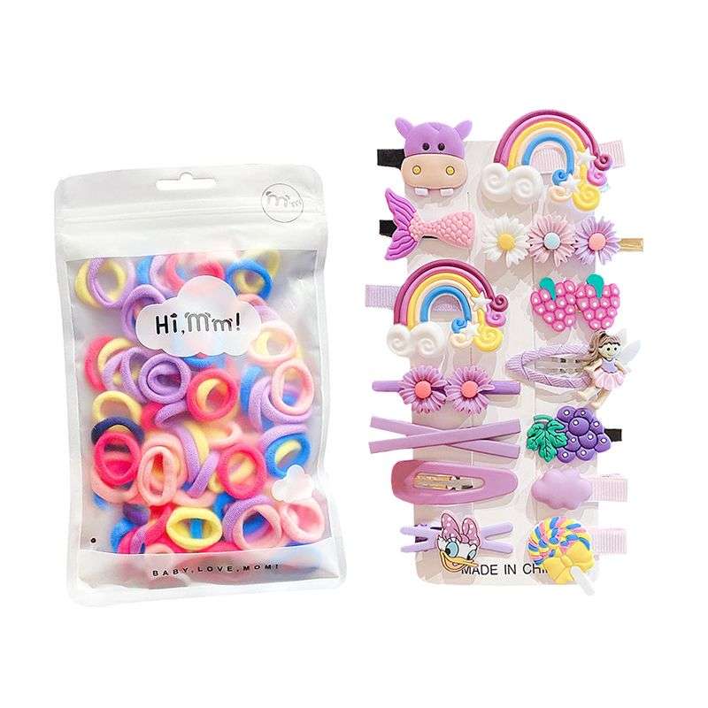 Cute Hair Colorful Clips With Elastic Hair Bands For Baby Girls - Purple