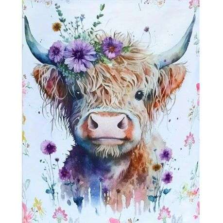 Paint By Numbers 40cmx50cm - Highland Cow Floral