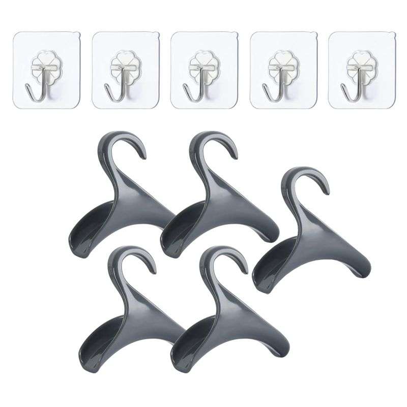 DHAO 5 Pack Heavy Duty Self Adhesive Hooks With Purse Hanger Hook - White