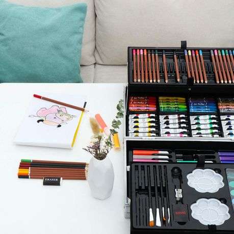145Pcs Kids Painting & Drawing Art Set With Aluminium Case - Pink