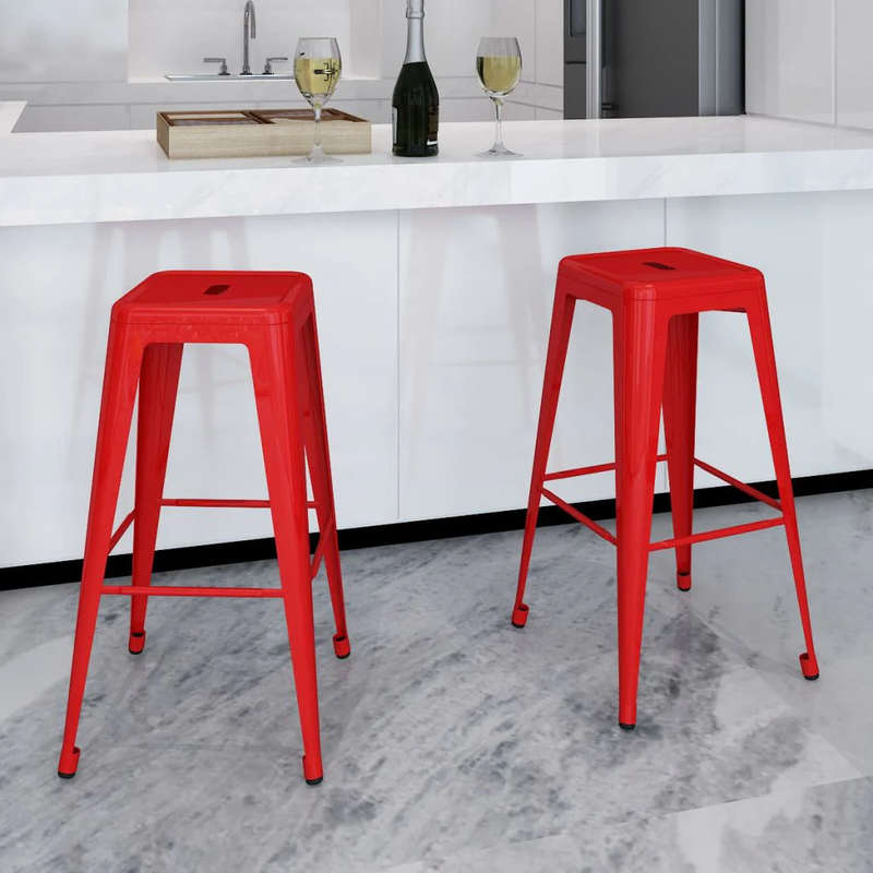 Metal stackable bar stools- 2 Pack  - Red