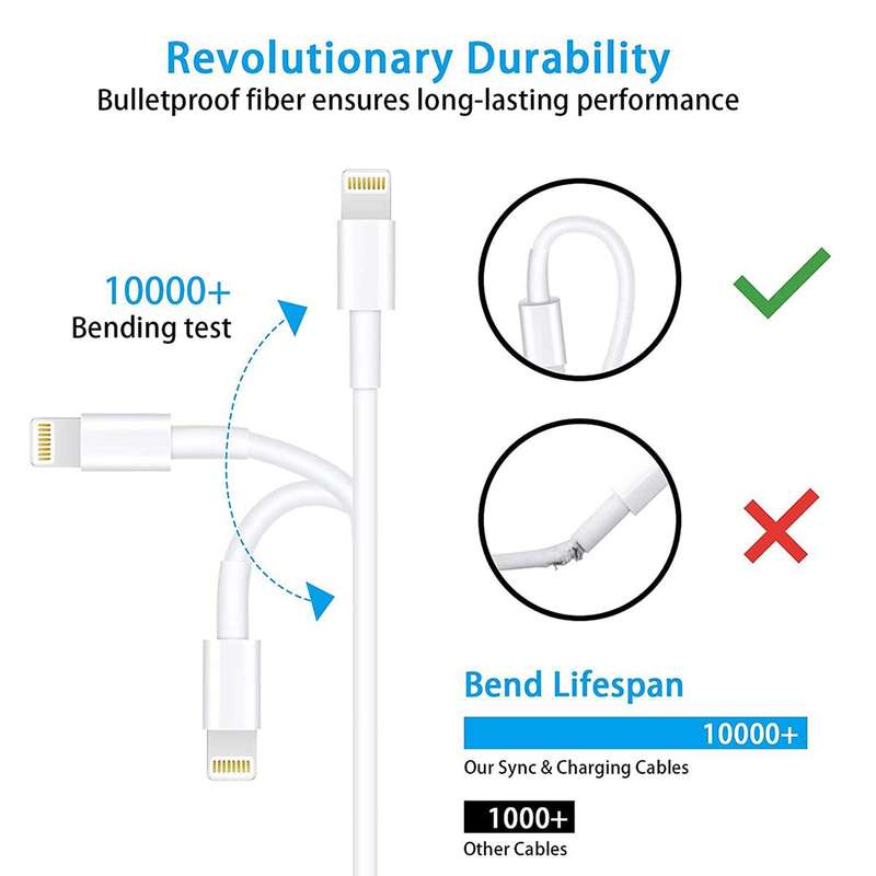 2M 3A USB A To Lightning - Fast Data Charging Cabl