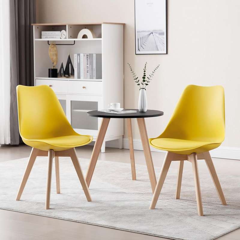 Modern and trendy padded chairs with wooden legs-8 Pack - Yellow