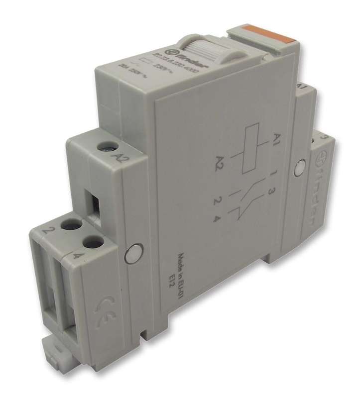 Finder (22.23.8.230.4000) Power Relay, 230 VAC, 20 A, 22 Series, DIN Rail