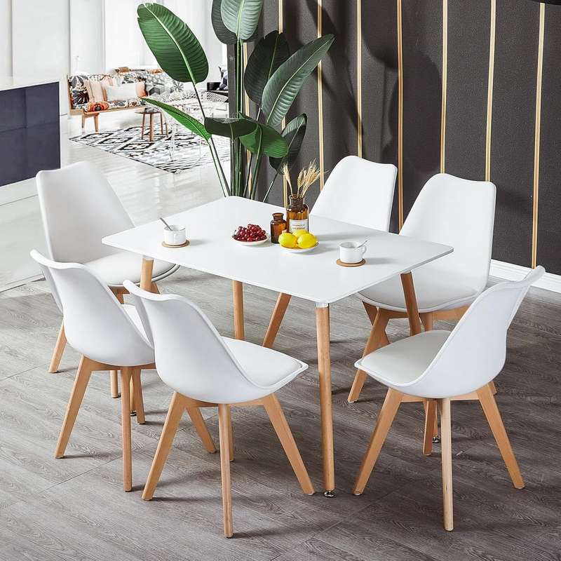 Dining Suites / Sets -Table (1.5 M) with 6 Padded Chairs -White Colour