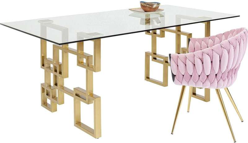 Modern Glass Dining Table With Gold Finishes