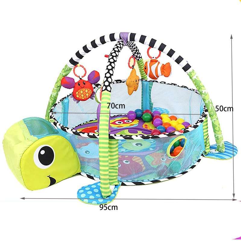 Baby Activity Gym with Hanging Toys and Colorful Ocean Balls Play Mat - turtle