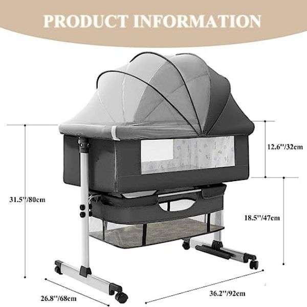 3 In 1 Bedside Baby Bassinet Sleeper Crib With Bed Nets