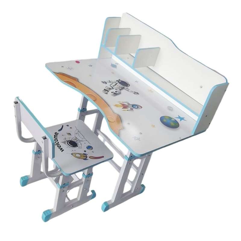 Children's Height Adjustable Desk and Chair Set with Shelf - Blue