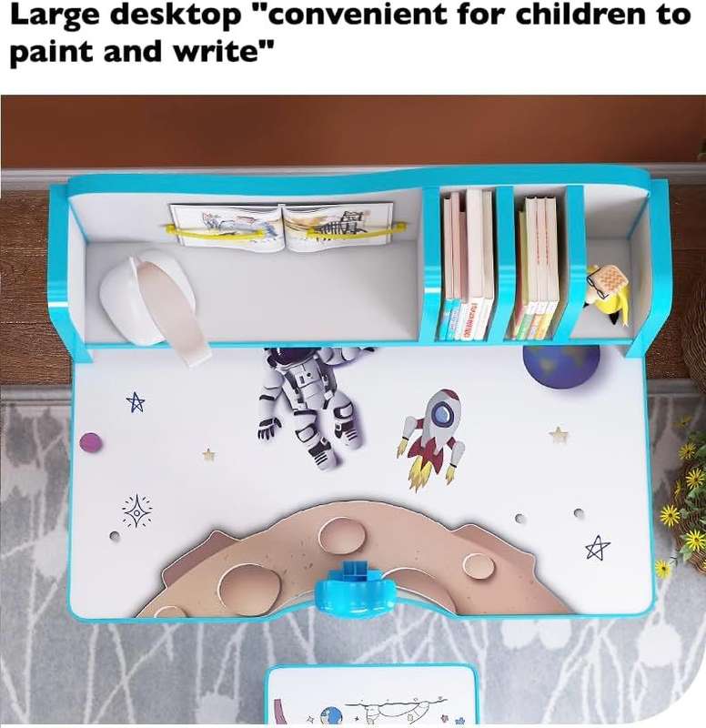 Children's Height Adjustable Desk and Chair Set with Shelf - Blue