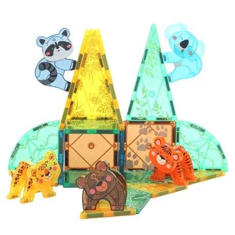KEBO 56 Pieces Jungle Animals Construction Blocks Magnetic Tiles - STEAM